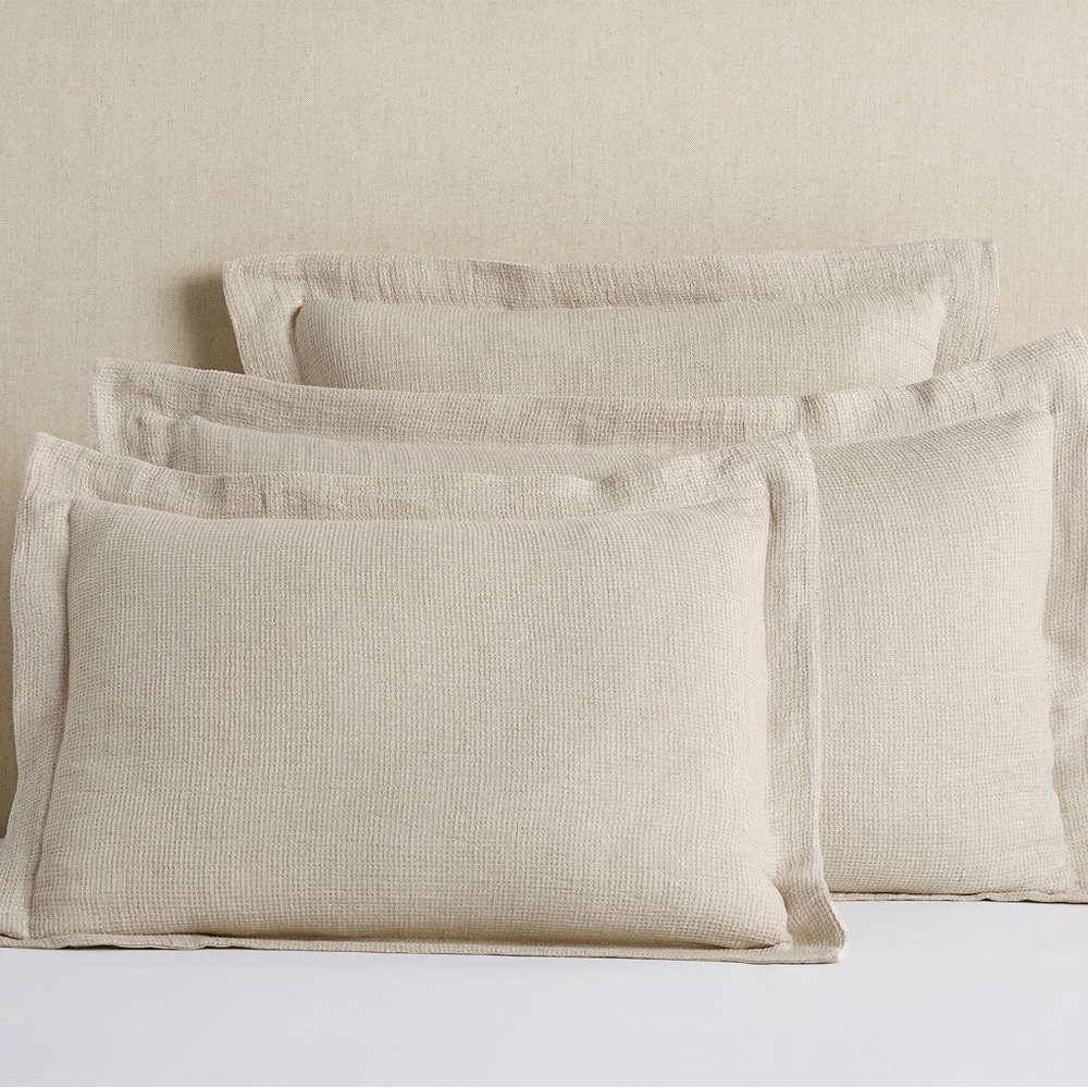 Pottery Barn Belgian Flax Linen Waffle Weave Pillow Shams - Set of 2, Standard